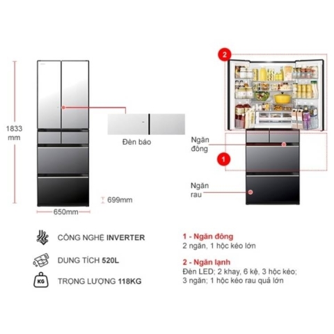 Tủ lạnh Hitachi Inverter 540 lít R-HW540RV X