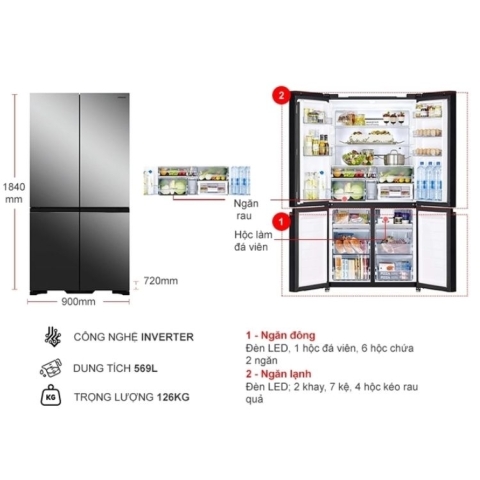 Tủ lạnh Hitachi Inverter 569 lít R-WB640VGV0X(MIR)