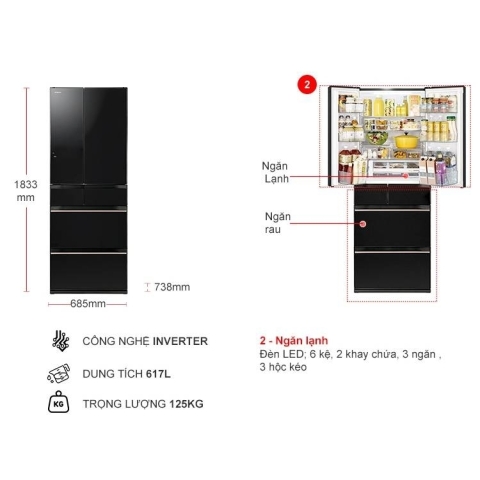 Tủ lạnh Hitachi Inverter 617 lít R-HW620RV XK