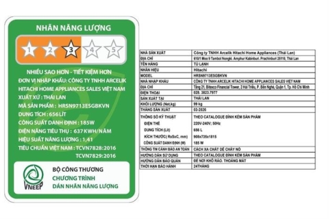 Tủ lạnh Hitachi Inverter 656 lít Side By Side HRSN9713ESGBKVN
