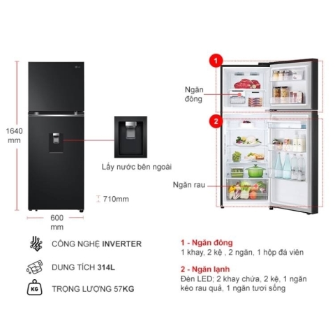 Tủ lạnh LG Inverter 314 lít LTD31BLM