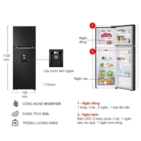 Tủ lạnh LG Inverter 334 lít LTD33BLM