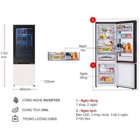 Tủ lạnh LG Inverter 340 lít InstaView LBB33BGMAI