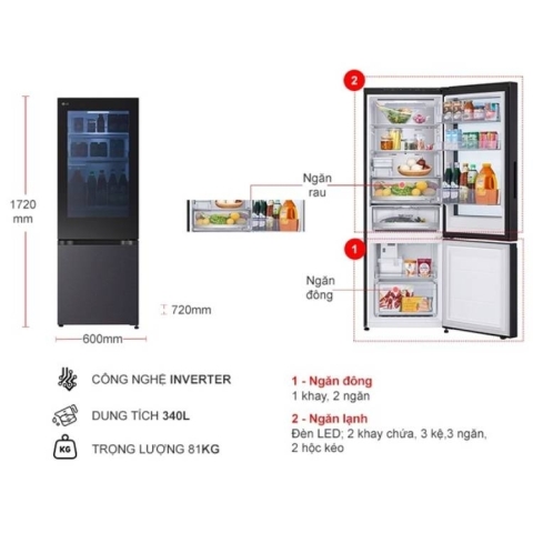 Tủ lạnh LG Inverter 340 lít InstaView LBB33BLMAI