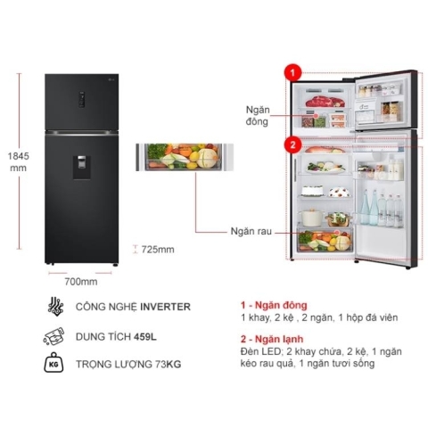 Tủ lạnh LG Inverter 459 lít LTD46BLMA