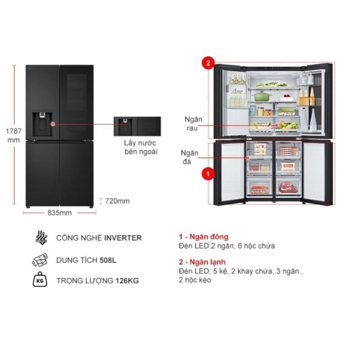 Tủ Lạnh LG Inverter 508 lít LFI50BLMAI