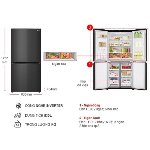 Tủ lạnh LG Inverter 530 lít Multi Door GR-B53MB