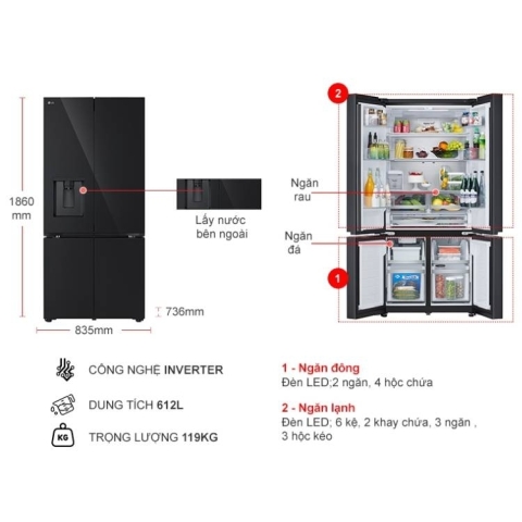 Tủ lạnh LG Inverter 612 lít LFD61BLGAI