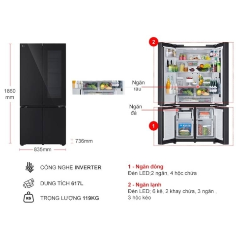 Tủ Lạnh LG Inverter 617 lít LFB61BLGAI
