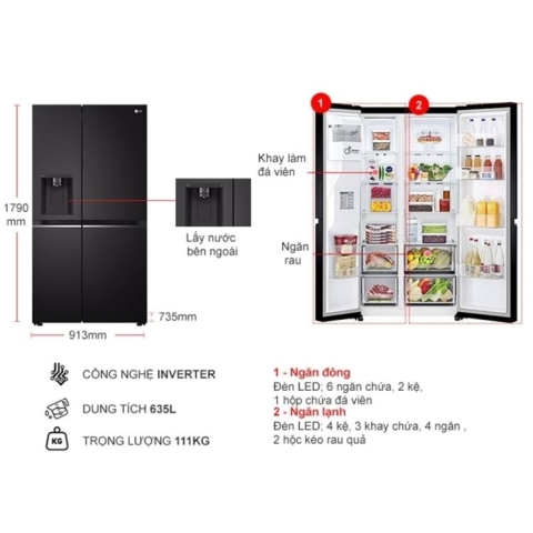 Tủ lạnh LG Inverter 635 lít GR-D257WB