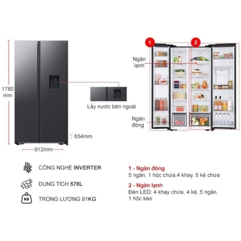 Tủ lạnh Samsung Inverter 578 lít Side By Side RS57DG410EB4SV