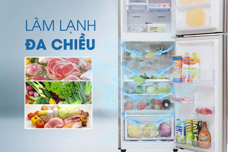 Công nghệ làm lạnh vòm đem đến luồng khí lạnh có khả năng chạy đến mọi ngóc ngách, từ đó làm lạnh thực phẩm trong tủ lạnh Samsung RT22FARBDSA được đồng đều