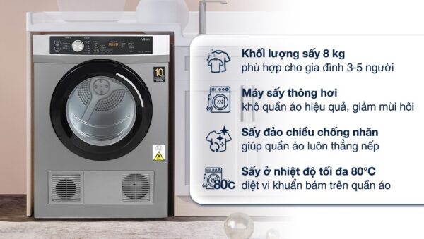 Máy sấy thông hơi Aqua 8 kg AQH-V800H.SS