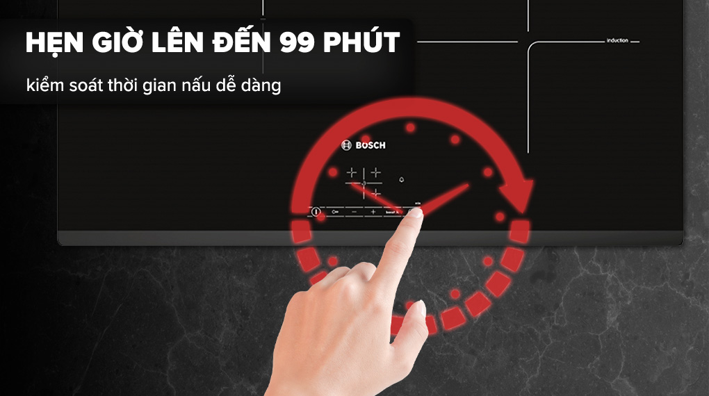 Hẹn giờ - Bếp từ ba vùng nấu lắp âm Bosch PID631BB1E