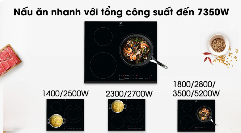 Công suất lên đến 7350W - Bếp từ 3 vùng nấu Electrolux LIT60342