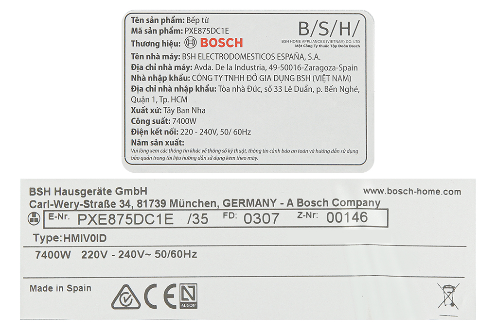 Bếp từ 4 vùng nấu lắp âm Bosch PXE875DC1E