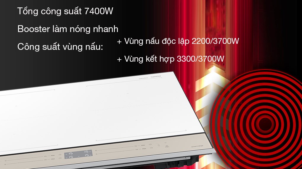 Bếp từ 4 vùng nấu Samsung Bespoke NZ64B5067YY/SV - Công suất - Kích thước vùng nấu Bếp từ âm đa vùng nấu Samsung NZ64B5067YY/SV
