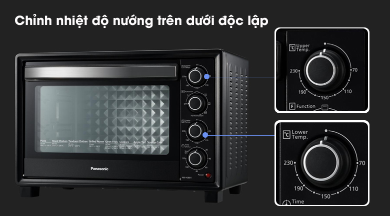 Chỉnh nhiệt độ nướng trên dưới độc lập - Lò nướng Panasonic NB-H3801KRA 38 lít