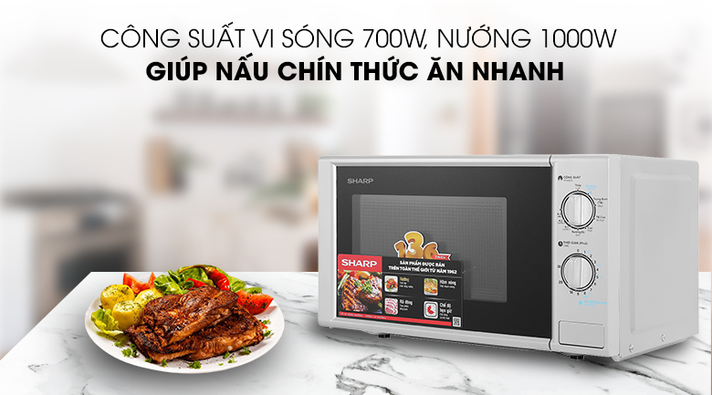 Công suất Lò vi sóng R-G228VN-SL 20 lít Công suất vi sóng 700W, nướng 1000W - Lò vi sóng R-G228VN-SL 20 lít