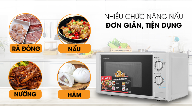 Chức năng Lò vi sóng R-G228VN-SL 20 lít Chức năng rã đông, nấu, nướng, hâm - Lò vi sóng R-G228VN-SL 20 lít