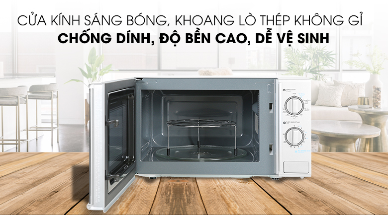 Khoang lò vi sóng R-G228VN-SL 20 lít Khoang lò bằng thép không gỉ - Lò vi sóng R-G228VN-SL 20 lít