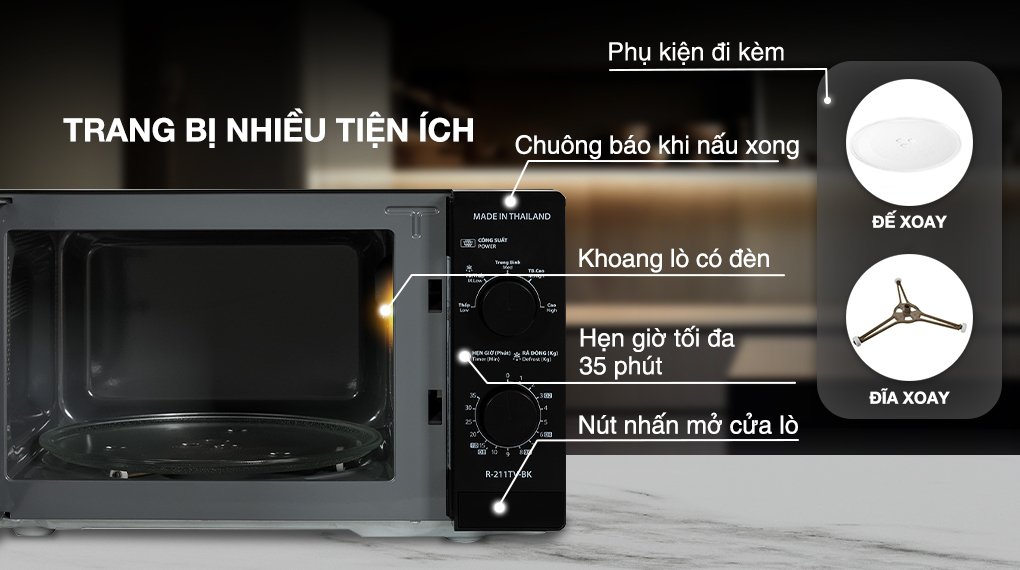 Lò vi sóng có nướng Sharp R-G211TV-BK 21 lít - Tiện ích