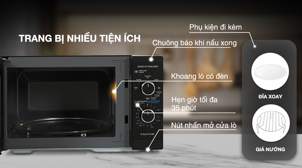 Lò vi sóng có nướng Sharp R-G251TV-BK 25 lít - Tiện ích Lò vi sóng có nướng Sharp R-G251TV-BK 25 lít - Tiện ích