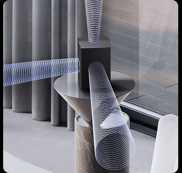 Sóng âm thanh phát ra từ loa trước, bên và phát sóng của loa phía sau trong môi trường phòng khách.