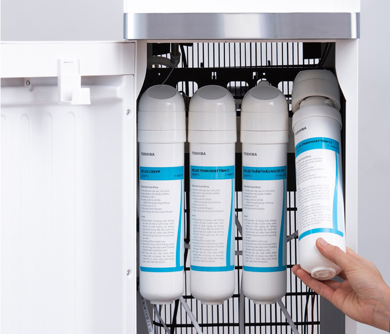 Lõi lọc nước Toshiba F-1643-C2 ở vị trí số 4 trong hệ thống