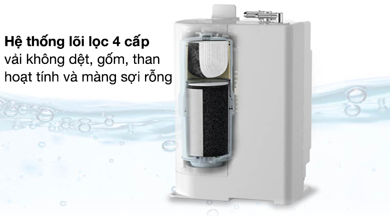 Hệ thống lõi lọcCông nghệ màng lọc sợi rỗng Nhật Bản loại bỏ hoàn toàn 17 tạp chất trong đó có 13 tạp chất được quy định theo Tiêu chuẩn Công nghiệp Nhật Bản - JIS , 4 tạp chất đã được quy định trong tiêu chuẩn Cơ quan lọc nước Nhật Bản - JWPA, thậm chí còn có thể loại bỏ các vi khuẩn cỡ nhỏ Loại bỏ tạp chất Tỷ lệ thu hồi Máy lọc nước ion kiềm Panasonic TK AB50 5 tấm điện cực Hệ thống lõi lọcCông nghệ màng lọc sợi rỗng Nhật Bản loại bỏ hoàn toàn 17 tạp chất trong đó có 13 tạp chất được quy định theo Tiêu chuẩn Công nghiệp Nhật Bản - JIS , 4 tạp chất đã được quy định trong tiêu chuẩn Cơ quan lọc nước Nhật Bản - JWPA, thậm chí còn có thể loại bỏ các vi khuẩn cỡ nhỏ Loại bỏ tạp chất Tỷ lệ thu hồi Máy lọc nước ion kiềm Panasonic TK AB50 5 tấm điện cực