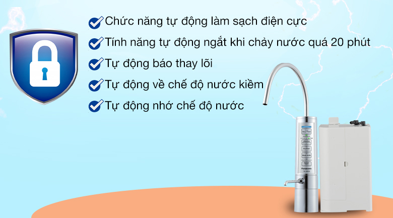 Máy lọc nước ion kiềm Panasonic TK-AB50 5 tấm điện cực - Tính năng an toàn Máy lọc nước ion kiềm Panasonic TK-AB50 5 tấm điện cực - Tính năng an toàn