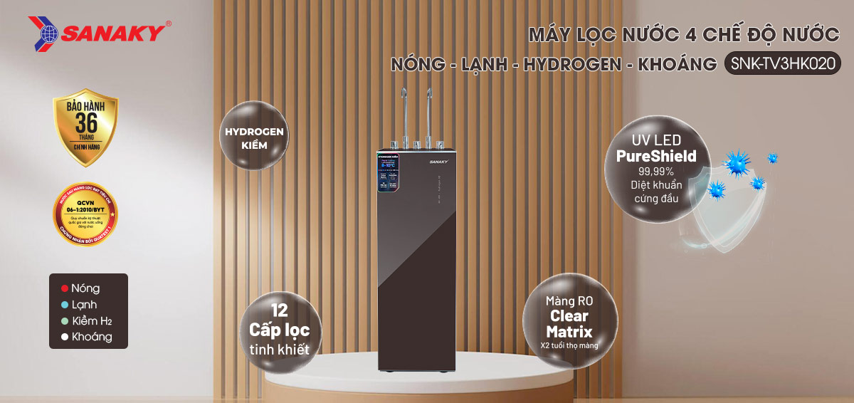 Máy lọc nước nóng lạnh Hydrogen Sanaky SNK-TV3HK020