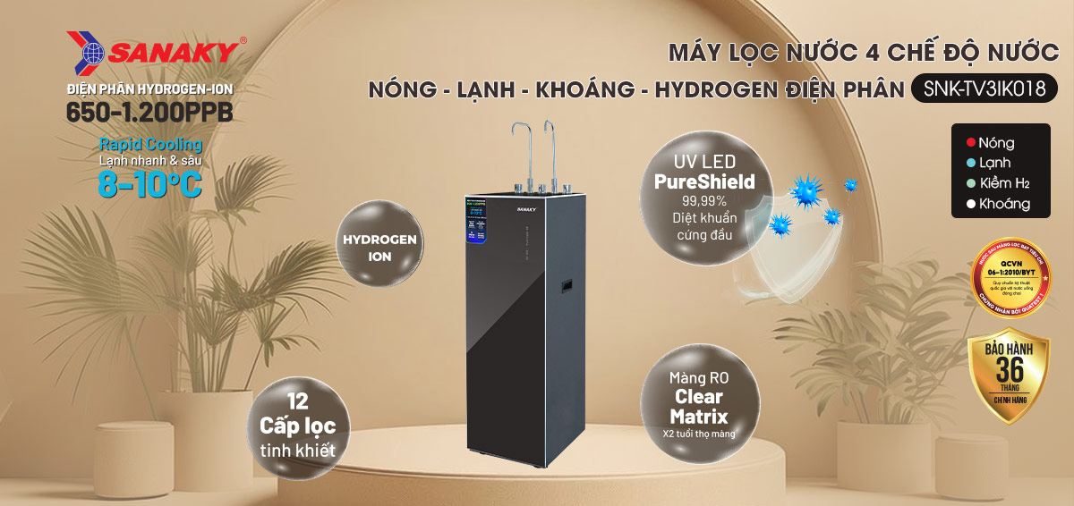 Máy lọc nước Sanaky SNK-TV3IK018 Máy lọc nước nóng lạnh Hydrogen Sanaky SNK-TV3IK018