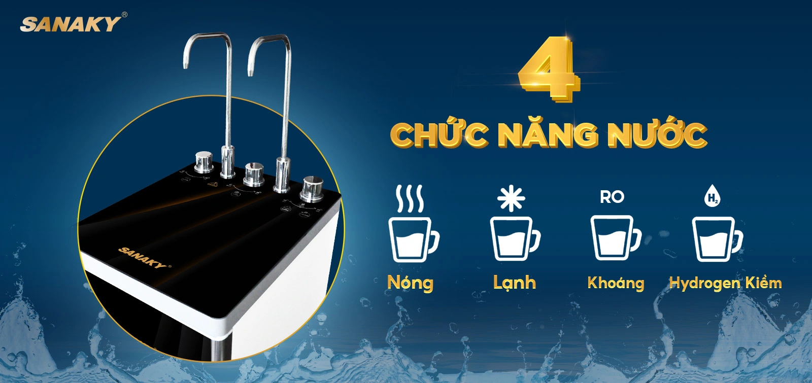 4 Chức năng nước Nóng - Lạnh - Nguội (Khoáng - Hydrogen Kiềm) tiện lợi Máy lọc nước nóng lạnh Sanaky SNK-S3HK001