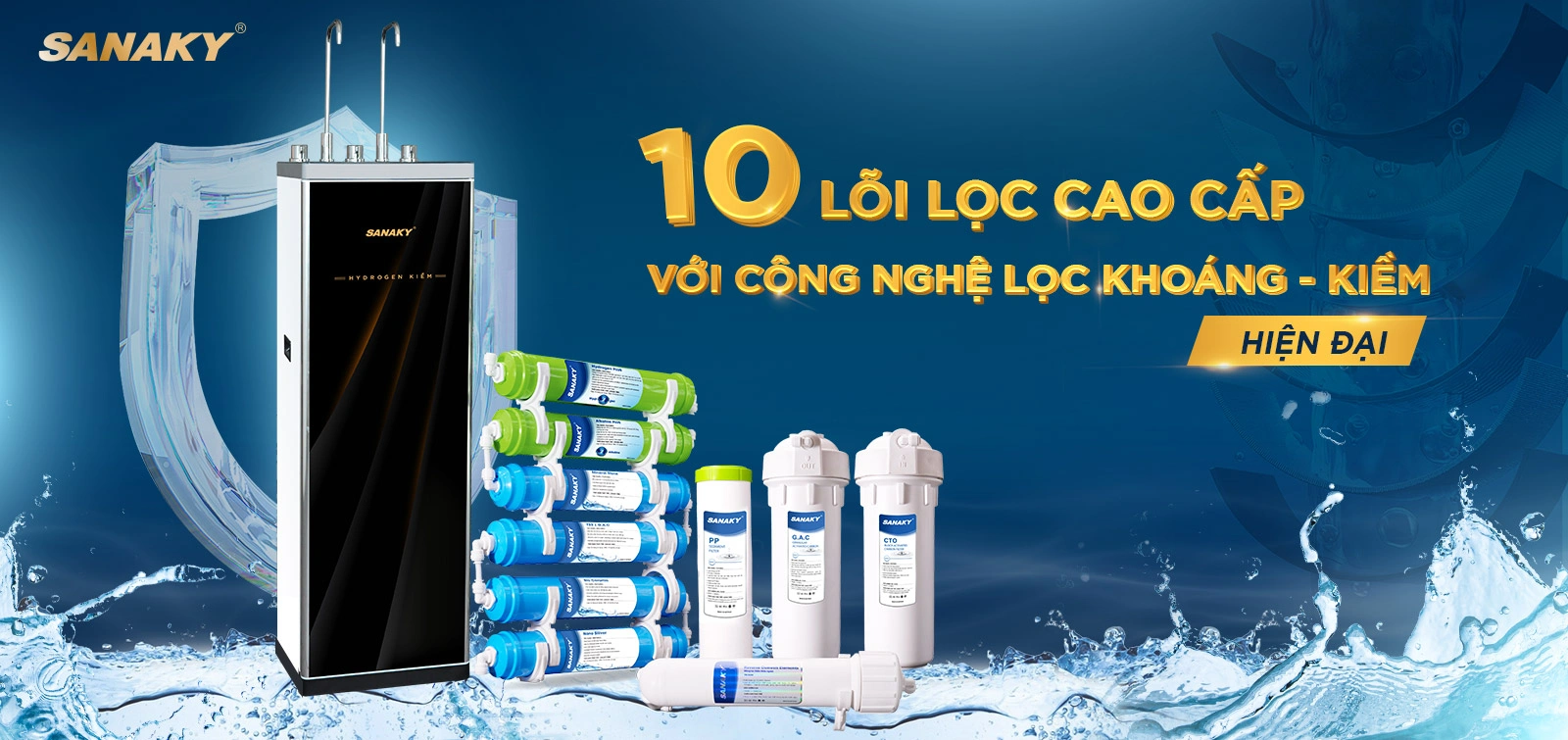 10 lõi lọc cao cấp với Công nghệ lọc Khoáng - Kiềm hiện đại Máy lọc nước nóng lạnh Sanaky SNK-S3HK001