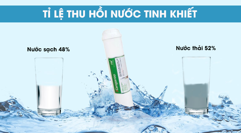 Máy có tỷ lệ lọc - thải là 48/52 - Máy lọc nước RO hydrogen ion kiềm Kangaroo KG100EO 7 lõi