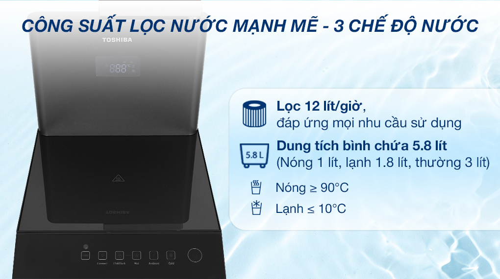 Máy lọc nước RO nóng nguội lạnh Toshiba TWP-W2398SVN(M) 10 lõi - Công suất lọc