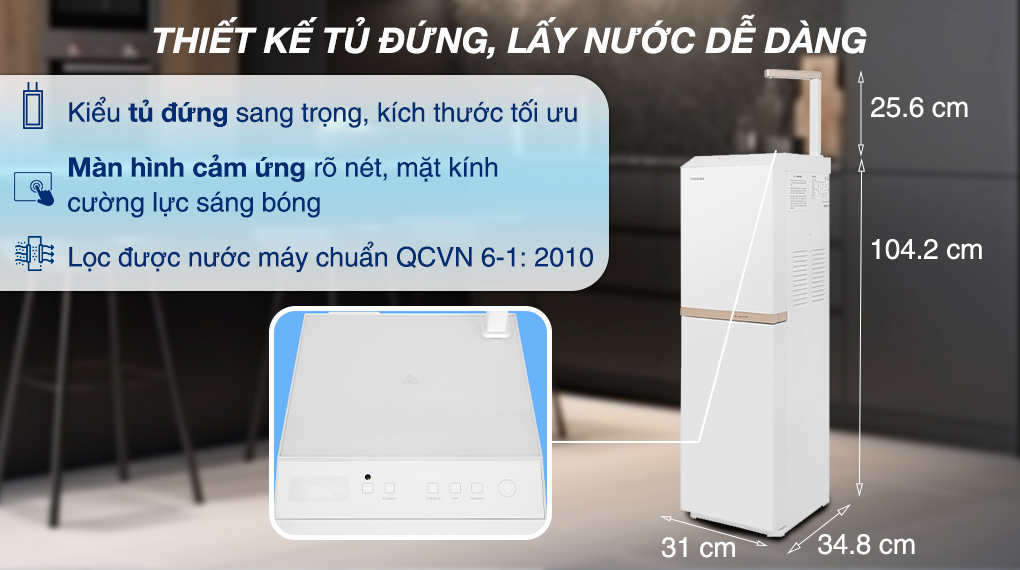 Máy lọc nước RO nóng nguội Toshiba TWP-H2396SVN(W) 10 lõi - Thiết kế Máy lọc nước RO nóng nguội Toshiba TWP-H2396SVN(W) 10 lõi - Thiết kế