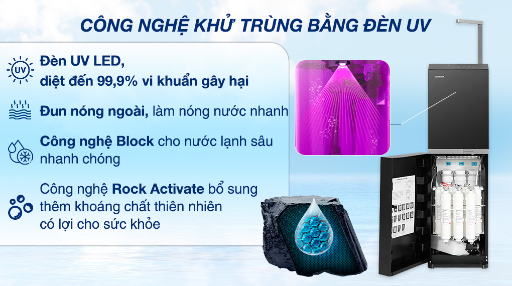 Máy lọc nước RO nóng nguội lạnh Toshiba TWP-W2396SVN(M) 10 lõi - Đèn UV diệt khuẩn