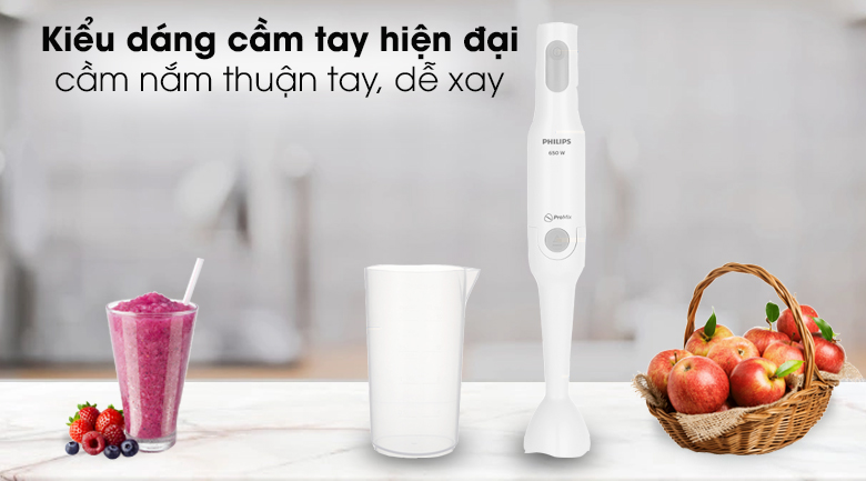 Máy xay sinh tố cầm tay Philips HR2531 - Kết cấu vững chắc, màu trắng sáng sạch đẹp, cầm nắm thuận tay Máy xay sinh tố cầm tay Philips HR2531/00