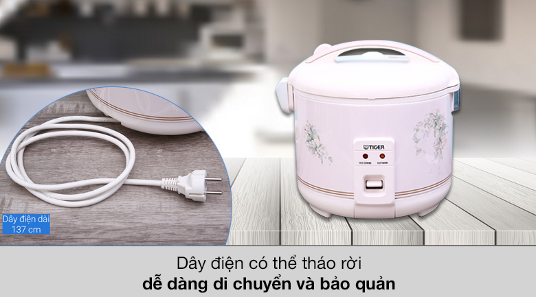 Nồi cơm điện nắp gài Tiger 1 lít JNP-1000 - Dây điện có thể tháo rời Nồi cơm điện nắp gài Tiger 1 lít JNP-1000 - Dây điện có thể tháo rời