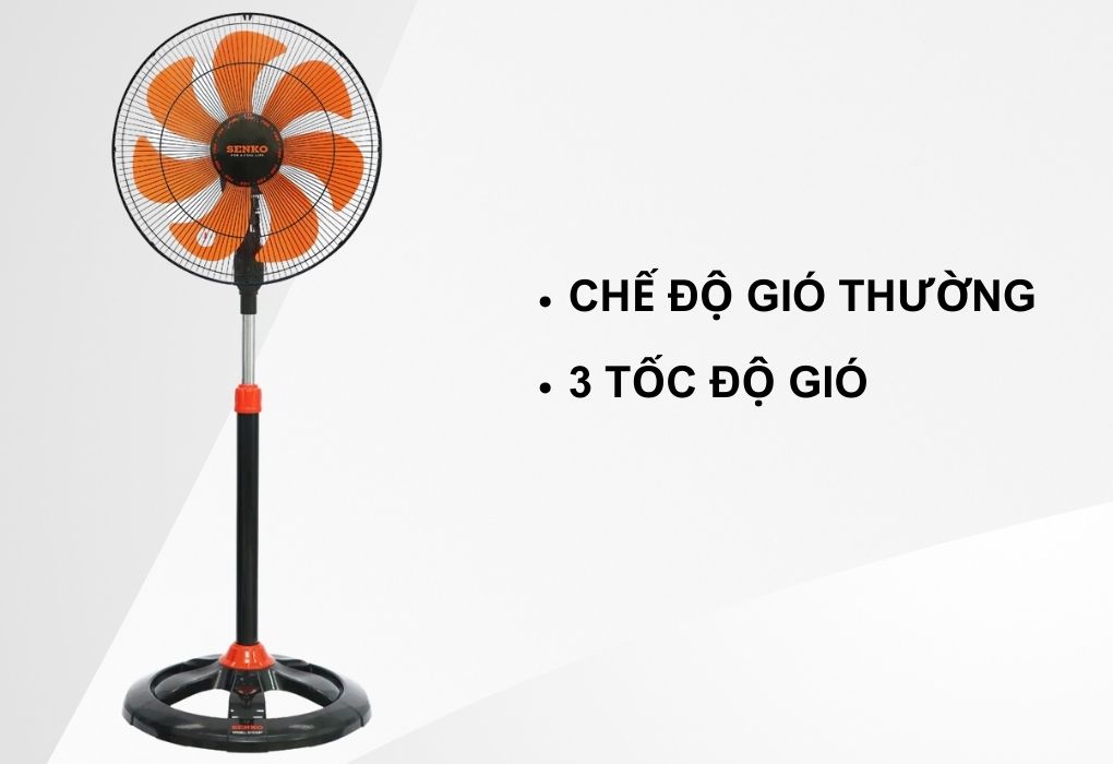 3 tốc độ gió được tích hợp trên quạt đứng Senko DTS1607 - Đen Cam
