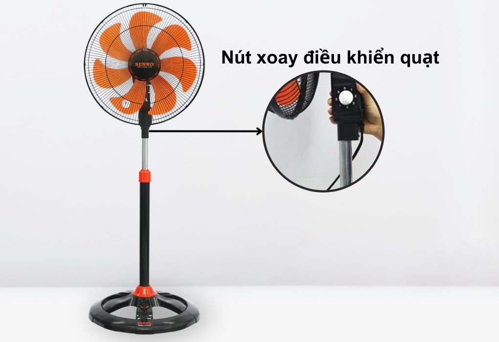 Quạt đứng Senko DTS1607 - Đen Cam trang bị nút xoay điều khiển 