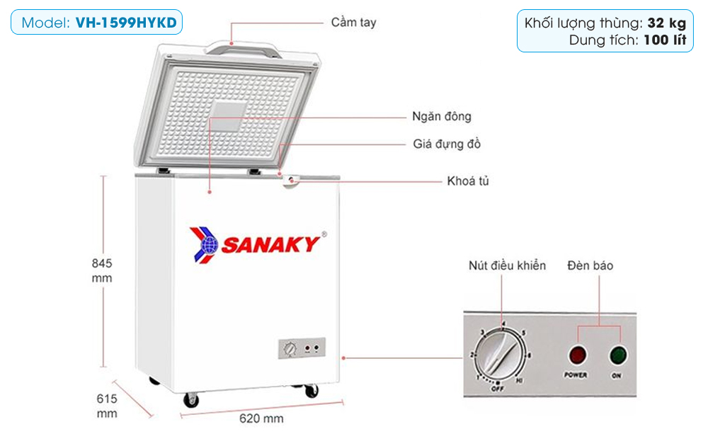 Tủ đông Sanaky 100 lít VH-1599HYKD