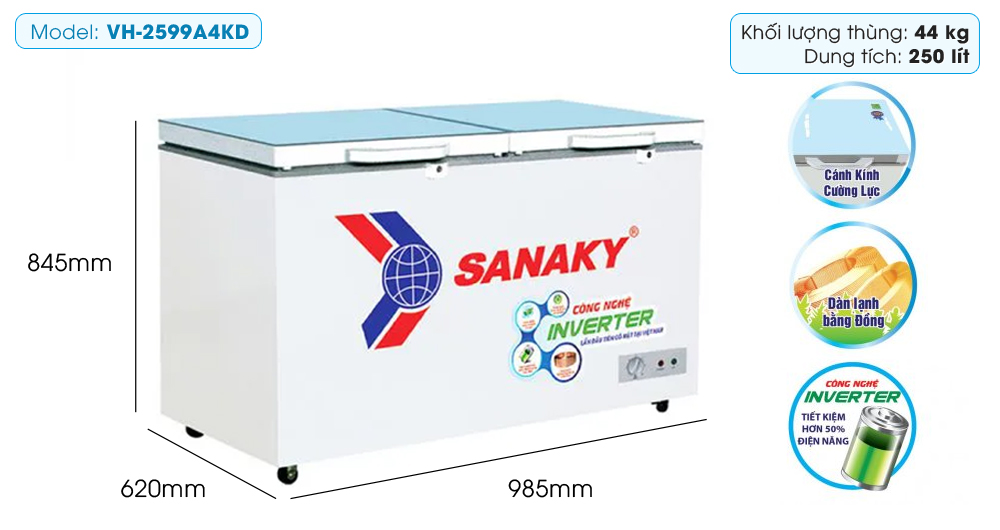 Tủ đông Sanaky Inverter 250 lít VH-2599A4KD