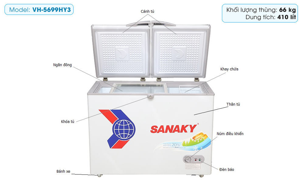 Tủ đông Sanaky Inverter 410 lít VH 5699HY3 Tủ đông Sanaky Inverter 410 lít VH 5699HY3