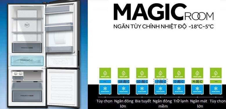 Ngăn Magic Room điều chỉnh nhiệt độ -18 độ C ~ 5 độ C - Tủ lạnh Aqua Inverter 320 lít AQR-IW378EB BS Ngăn Magic Room điều chỉnh nhiệt độ -18 độ C ~ 5 độ C - Tủ lạnh Aqua Inverter 320 lít AQR-IW378EB BS