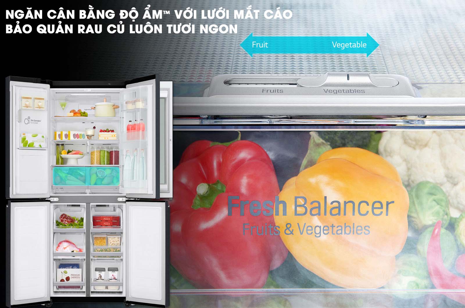 Ngăn cân bằng độ ẩm với lưới mắt cáo - Tủ lạnh LG Inverter InstaView Door-in-Door 601 lít GR-X247MC Ngăn cân bằng độ ẩm với lưới mắt cáo - Tủ lạnh LG Inverter InstaView Door-in-Door 601 lít GR-X247MC