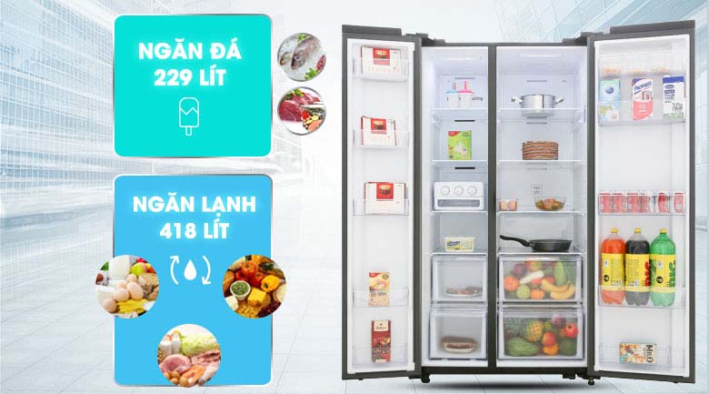 Dung tích tủ lạnh tới 647 lít - Tủ lạnh Samsung Inverter 647 lít RS62R50014G/SV Dung tích tủ lạnh tới 647 lít - Tủ lạnh Samsung Inverter 647 lít RS62R50014G/SV