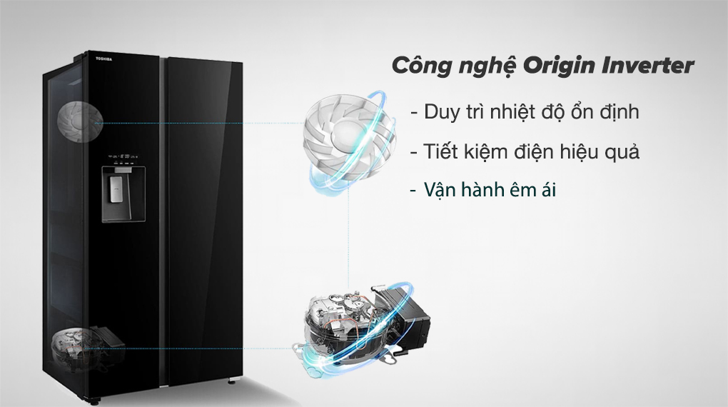 Tủ lạnh Toshiba Inverter 568 lít Side By Side GR-RS755WI-PGV(22)-XK - Công nghệ Origin Inverter tiết kiệm điện, vận hành êm ái